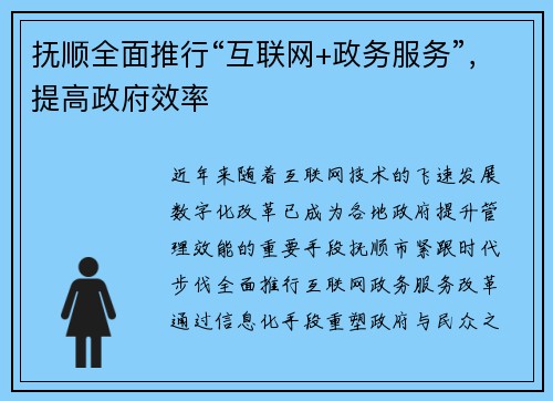 抚顺全面推行“互联网+政务服务”，提高政府效率